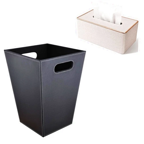 Gorese Black Trash Can and Rectangular Tissue Box Cover Holder for a Tidy Space, Complete Organization Package!