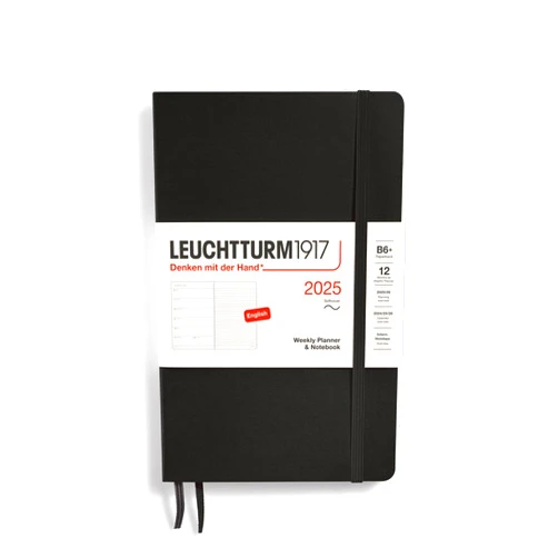 LEUCHTTURM1917 - Weekly Planner & Notebook 2025, Softcover, Paperback (B6+), Black (Jan 1 - Dec 31, 2025)