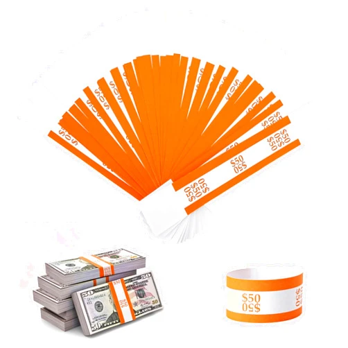 Marsrut Self-Sealing Currency Straps - Pack of 100 Orange Bands for $50 Bills - Securely Organize and Transport Your Cash