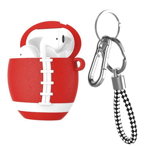 Takfox AirPods Case, Airpods Cover Case Sports Cool Cute Fashion Protective Shockproof Portable Stylish Headphone Accessories Case with Keychain/Carabiner for Apple Airpods 1 & AirPods 2-Football