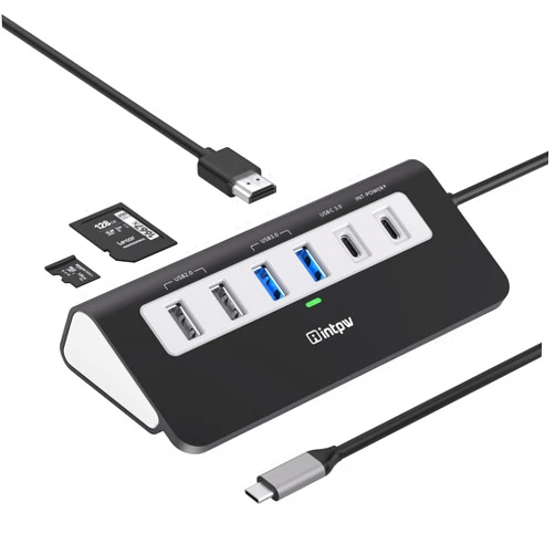 Intpw USB C Hub, 9-in-1 USB C Hub Multiport Adapter with 4K HDMI, PD 100W, USB-C and 2 USB A 3.0 5Gbps, 2 USB A 2.0, SD/TF Slot, Black USB Hub for Laptop for MacBook Air/Pro iPad Type C Tablet