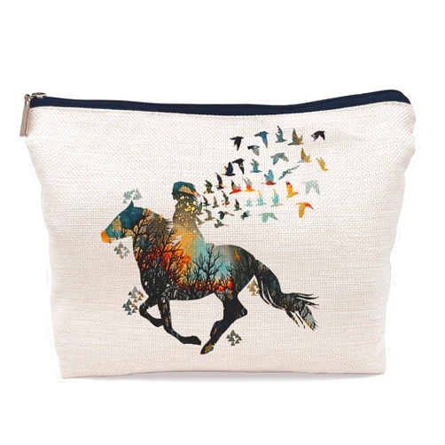 Lacosu Watercolor Girl Riding Horse Horseback with Birds Makeup Bag Cosmetic Bag Zipper Pouch Toiletry Bags,Gifts for Horse Lovers Women Girls Horse Riders