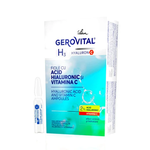 GEROVITAL HYALURON C Hyaluronic Acid Serum for Face with Vitamin C, Intensive Anti-Wrinkle Face Treatment, Hydrating, Face Moisturizer, for Normal, Mixed, Dry Skin, 10 vials x 2 ml