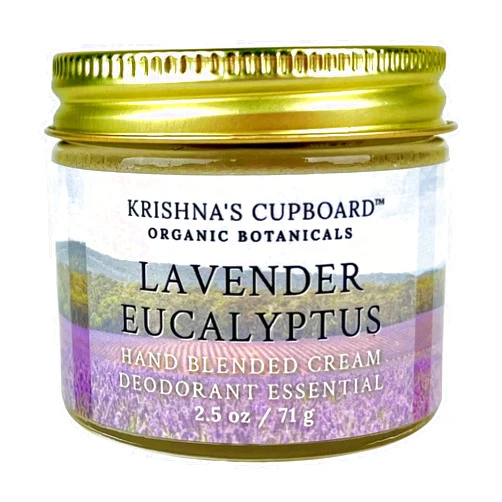 Krishna's Cupboard All Natural Deodorant Cream, Organic Vegan & Cruelty-Free, Aluminum Free Deodorant for Women or Men, Baking Soda Free, Lavender Eucalyptus 2.5oz