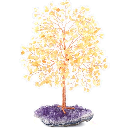 MASGEMES Gemstone Crystal Tree of Life,Natural Citrine with Amethyst Cluster Base,Chakra Healing Crystals Positive Energy Fengshui Decor Bonsai Money Tree,Good Luck Gift Size 8.5