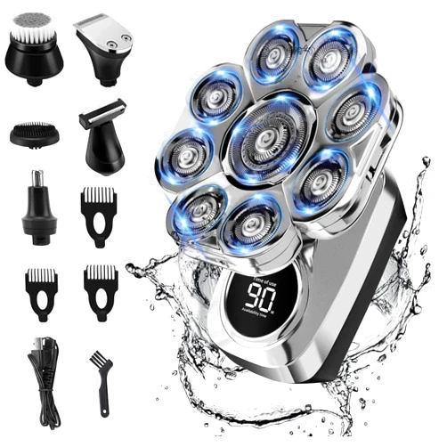 NEXT BEAUTY 9D Head Shavers for Bald Men, Upgraded 6-in-1 Mens Grooming Kit, Detachable Bald Head Shavers for Men, Wet/Dry LED Display, Travel Lock Electric Razor for Men with Type-C Charge