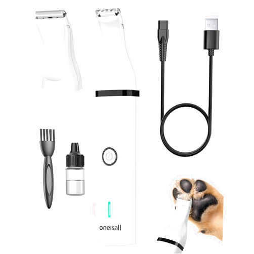 oneisall Dog Clippers with Double Blades,Cordless Small Pet Hair Grooming Trimmer,Low Noise for Trimming Dog's Hair Around Paws, Eyes, Ears, Face, Rump (White)