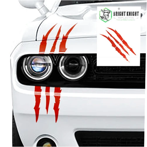 BRIGHT KNIGHT DECALS Reflective Headlight Claw Mark Sticker, 6 Pcs Red Claw Decals for Cars, 3M Retro-Reflective Vinyl Headlight Decals for Cars by Bright Knight, 1 Pk