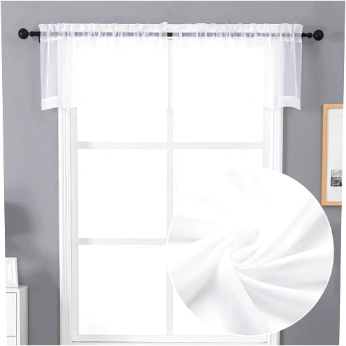 Chyhomenyc Sheer White Valances for Windows 2 Pack, Small Window Curtains for Living Room Bathroom Cafe Laundry Basement, Modern Top Dual Rod Pocket Voile Curtain, 42W x 14L inches, White