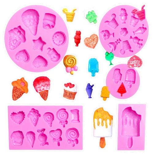 Acvcatto Ice Cream Chocolate Silicone Molds, Lollipop Candy Molds, 5 Packs for Making Ice Cream Shapes Fondant Mold, Cake Decoration, Cupcake Toppers, Candle, Resin, Clay