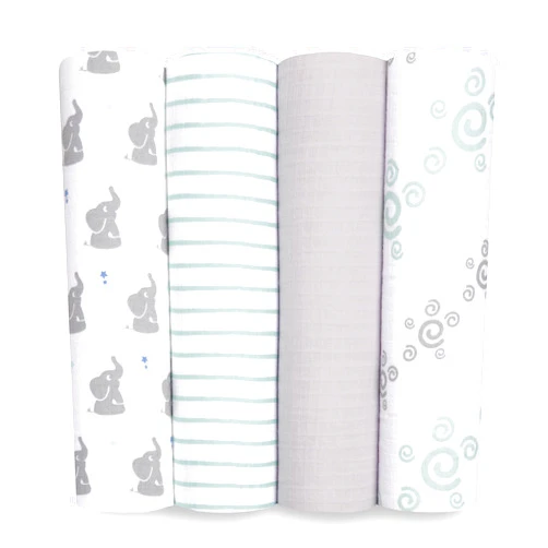 aden + anais Essentials Muslin Swaddle Blankets for Baby Girls and Boys, Newborn Receiving Blanket for Swaddling, 100% Cotton Baby Swaddle Wrap, 4 Pack, Baby Star-Elephants