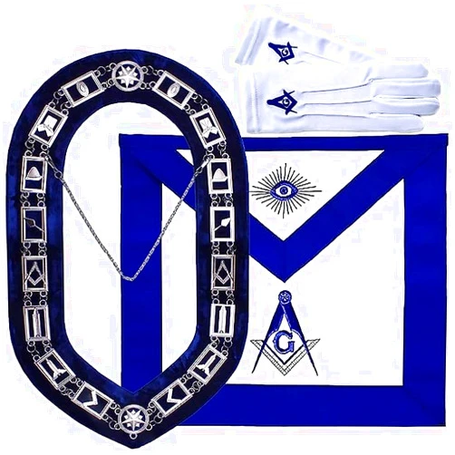 SialkotCrafts masonic blue lodge set of apron, chain collar and square compass gloves