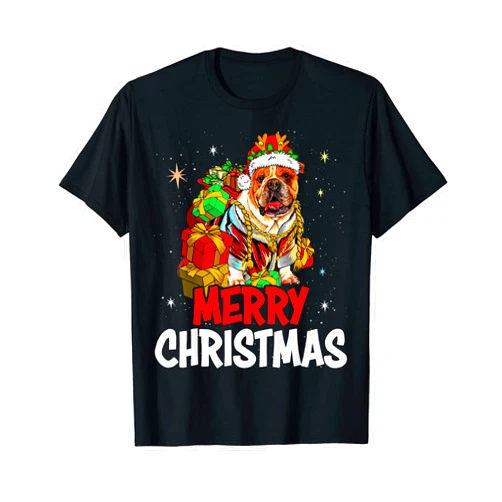 Merchz Christmas Gift Shirt Merry Christmas Santa Claus Bulldog Dog Box Gift T-shirt Men Women Kids T-Shirt