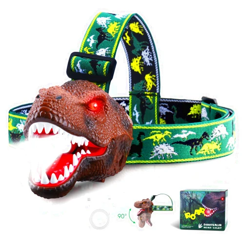 ELLA MAMA Upgraded Rechargeable Dinosaur Headlamp for Kids, Led Flashlight for Boys or Girls Outdoor Camping Gear, Roar & Silent Mode- Ideal Gift for Birthday, Halloween, Christmas