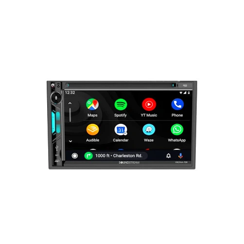 Soundstream VRCPAA-7DRM Multimedia Receiver - 7 Inch Double Din Touch Screen Car Stereo - Mirror Link Support for MP3 MP4 Caller ID - Apple CarPlay & Android Auto Compatible w/AUX USB & Bluetooth