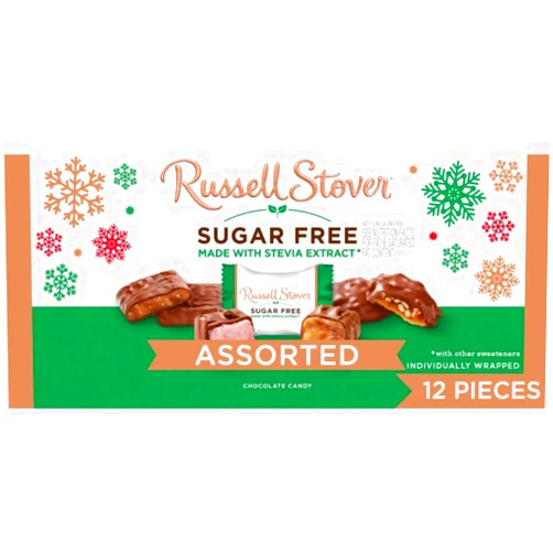 RUSSELL STOVER Christmas Sugar Free Assorted Chocolate Candy Gift Box, 6.2 oz. (12 pieces)