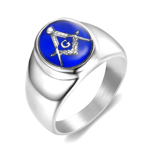 INRENG Stainless Steel Gold Plated Freemason Masonic Rings for Men Women Blue G Lodge Master Mason Signet Band