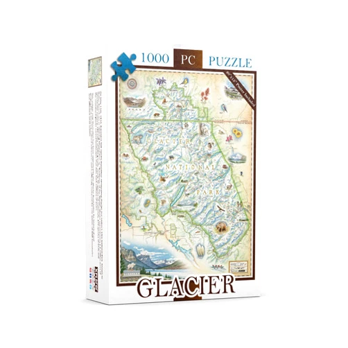 Xplorer Maps Glacier National Park Map Cardboard Jigsaw Puzzle - 1000 Pieces, Hand-Illustrated - Educational, Family Activity, Ages 7+, Includes Poster - 25.4 x 19.8