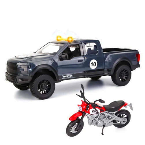 DDZOOU Pickup Truck Toy with Motorcycle, Featuring Lights and Sound Effects,Toy Car with Opening Doors, Toy Cars Gifts for 3+ Year Old Kids(Grey Pickup)