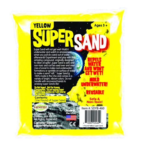 Fernroot Super Sand - Non Toxic Moldable Play Sand Art, Repels Water, Reusable - 1 Lb of Sand, Yellow