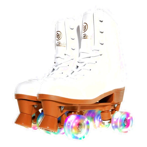 JajaHoho Roller Skates for Women, Plain Holographic High Top PU Leather Rollerskates, Shiny Double-Row Four Giltter Wheels Quad Skates for Girls and Age 8-50 Indoor Outdoor (White Swan)