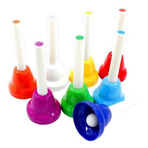 Murtenze 8Pcs Diatonic Colorful Metal Handbells Set, 8 Note Musical Bells for Holiday Birthday Gift Musical Teaching(11cm x 5cm)