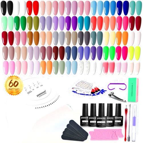 JODSONE 60 PCS Gel Nail Polish Kit with U V Light Base and Matte Glossy Top Coat Nail Gel Polish Soak off Manicure Accessory Tools Suitable for All Seasons