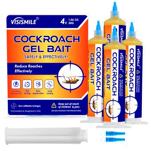 Visismile Roach Gel Bait Indoor and Outdoor: Cockroach Killer Repellents for German Cockroaches, Small Roaches – Cockroach Deterrent for Homes and Kitchens – Pet Safe Roach Control 4-Tubes