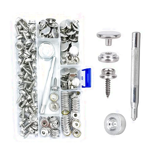 Maerd 152Pcs Canvas Snap Kit with Tool, Stainless Steel Screw Boat Canvas Snaps Fastener Heavy Duty Metal Marine Button 3/8