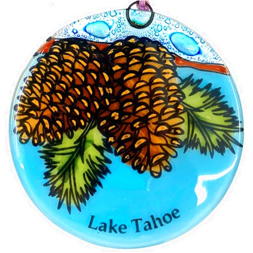 Ruth's Ethical Goods Lake Tahoe Ornament Christmas Tree Ornament - Art Glass Light Catcher Map Hanging Decoration