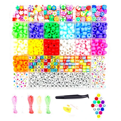 Luwanio Bracelet Making Kit, Pony Beads Clay Beads Smiley Beads Letter Beads for Friendship Bracelets Jewelry Making, Kandi Bracelet Kit, DIY Arts and Crafts Gifts for Girls Age 6 7 8 9 10-12