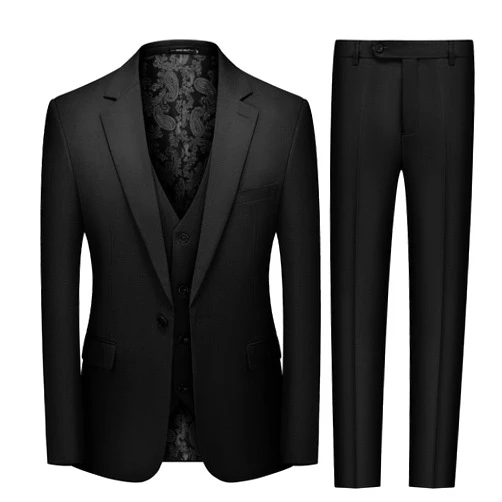 MAGE MALE Men's 3 Pieces Suit Slim Fit One Button Business Wedding Party Solid Blazer Vest Pants Set with Tie