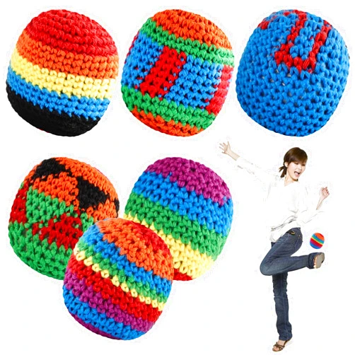Winfree Woven Knitted Footbags Set, Crochet Kick Bags, Handmade Cotton Foot Bag Balls for Juggling, Kicking, Outdoor Play and Party Games,Random Colors and Styles (6)