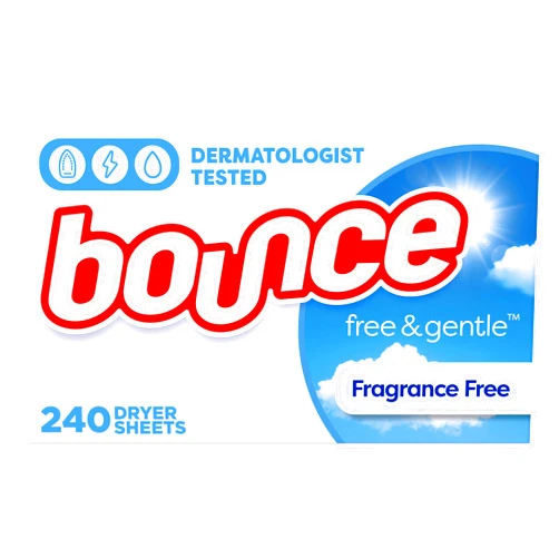 Bounce Free & Gentle Dryer Sheets, 240 Sheets, Unscented Fabric Softener Sheets, Hypoallergenic and Dermatologist Tested