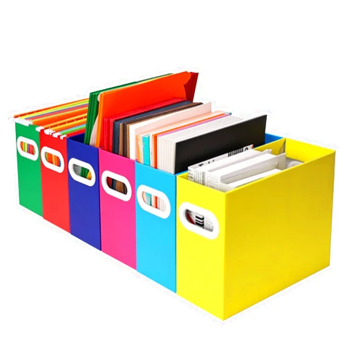 Aosric Collapsible File Organizer Box with Handle – Cardboard Hanging File Folder Storage Crate for Desk, Office, School, or Home – Colorful Portable Filing Box, Document Organizer, Magazine Holder