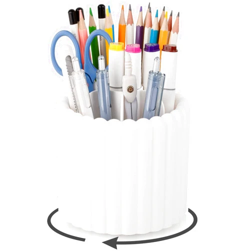 Anyoifax 360° Rotating Pen Holder 7 Slots Desk Organizer Removable Pencil Cup Plastic Art Supplies and Accessories Desktop Storage Box Caddy for Office, School, Home (White)