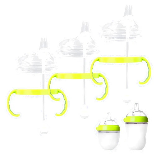 Giftophilia Sippy Cup Conversion Kit for Comotomo Baby Bottles, Soft Straw Top and Weighted Straw Transition Kit with Handles, Set of 3