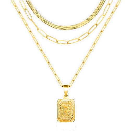JoycuFF Dainty 𝐋𝐚𝐲𝐞𝐫𝐞𝐝 𝐈𝐧𝐢𝐭𝐢𝐚𝐥 𝐍𝐞𝐜𝐤𝐥𝐚𝐜𝐞𝐬 for Women, 𝟏𝟖𝐊 𝐆𝐨𝐥𝐝 Plated Paperclip Chain Necklace Simple Cute Letter Pendant Initial Choker Necklace Gold Layered Necklaces for Women Teen