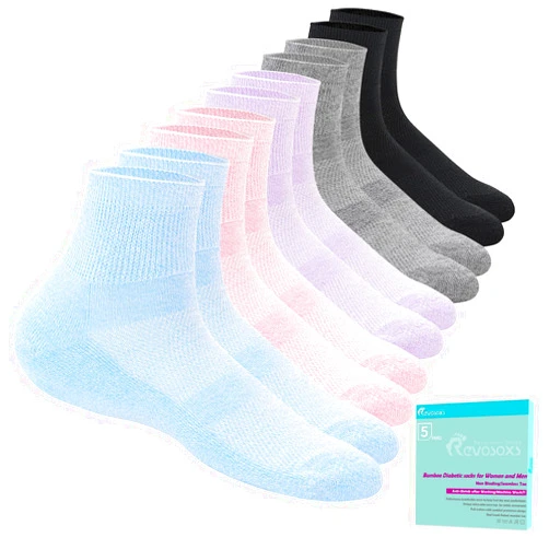Revosoxs Diabetic Socks for Women Men,5 Pairs Bamboo Viscose Non Binding Diabetic Ankle Socks,Wide Seamless Socks 6-9 9-12