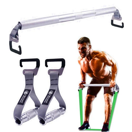 J Bryant Fitness Resistance Band Exercise Bar with Handles Large Hook Heavy Duty Short Bar Squats Full Body Strength Training Portable Home Workout Equipment