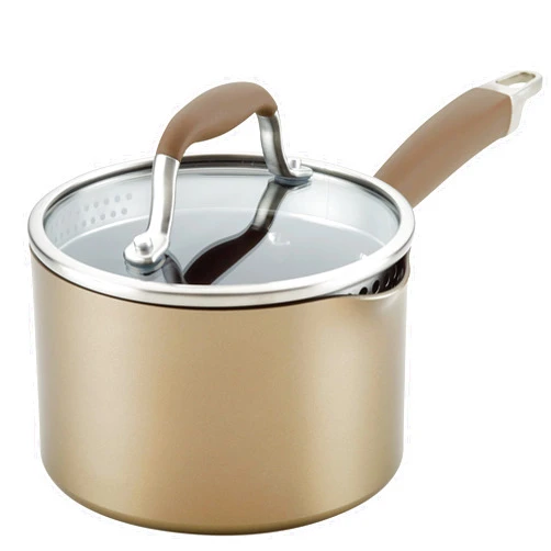 Anolon Advanced Home Hard Anodized Nonstick Sauce Pan/Saucepan with Straining and Lid, 2 Quart (2 Qt Straining Saucepan, Bronze)