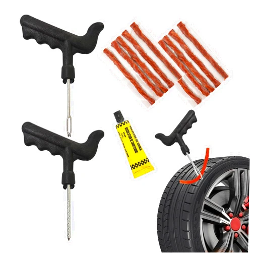 Suvnie 13 PCS Tire Repair Kit, T-Handle Tire Repair Tools with 10 Rubber Strings to Fix Punctures and Plug Flats, Essential Tire Repair Set for Car Truck Motorcycle ATV UTV Tractor