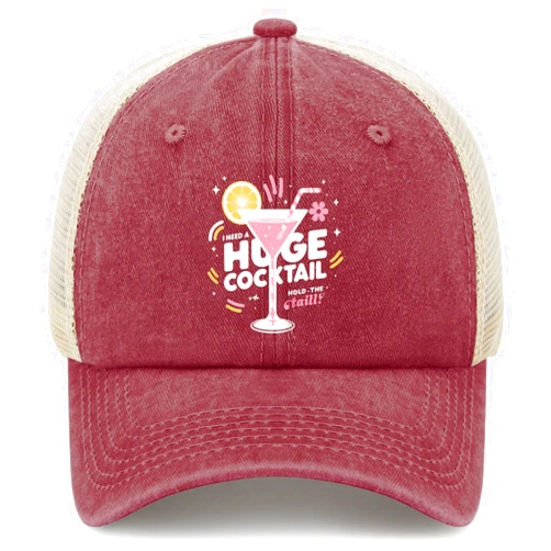 Tywonmy I Need A Huge Cocktail Hold The Tail! Funny Drink Graphic Hat Trucker Hat Men Baseball Hats Funny Gifts Deep Rose