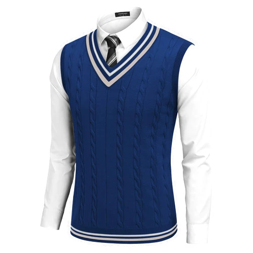 COOFANDY Men's Sweater Vest V Neck Casual Sleeveless Pullover Striped Cable Knit Sweater Vest