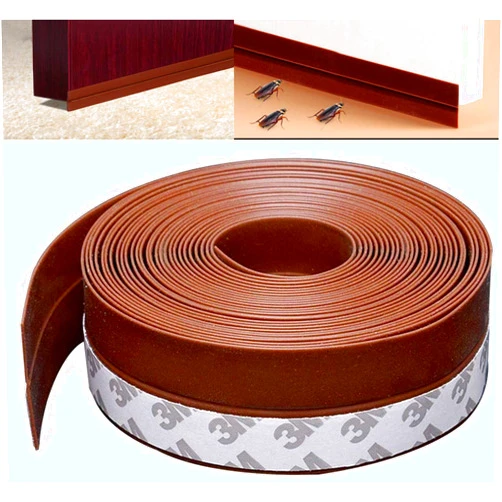 Creactive Silicone Seal Strip Weather Strip for Door Seal Strip 5M/16 FT Sealing Sticker Adhesive for Doors Window Gaps Anti Collision Weather Stripping(25MM Door Bottom Tape, Brown)