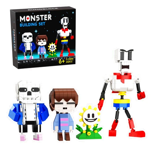 VLOTVFP Undertale Sans and Papyrus Action Figures Building Kit 4 in 1, Horror Game Blue and Red Skull Anime Character Building Toy, Compatible with Lego, for Boys Grils Kids Age 6+ (592 PCS)