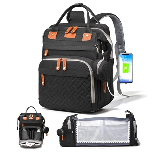 CESAILT Diaper Bag Backpack with Changing Station, Multifunction Travel Baby Bag, Waterproof Baby Tote, Large Capacity Mommy Bag, Newborn Essentials Backpack Bag, Unisex, Black