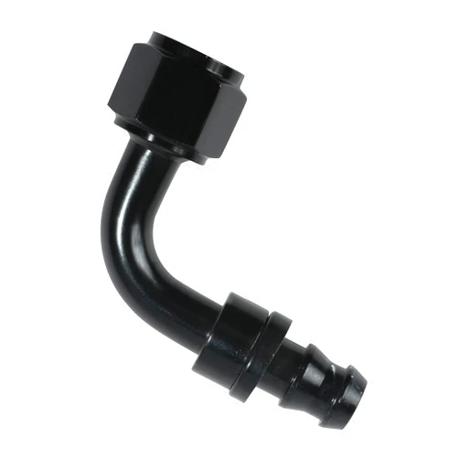 ESEWALAS 6AN 8AN 10AN Push Lock Fitting,0 Degree 90 Degree Quick Connect Fittings,Female Swivel to Push Lock Barb Type Hose Fitting End,Anodized Aluminum Alloy Reusable Hose Adaptor (90 Degree, 8 AN)