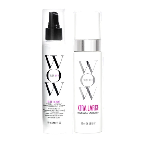 COLOR WOW Va-Va-Va-Volume Bundle - The ultimate volumizing duo for fine, thin, limp hair. Raise the Root creates all-day lift at the roots while Xtra Large adds weightless mass for thick, glossy hair.