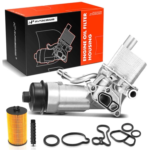 A-Premium Engine Oil Cooler and Oil Filter Housing Assembly Adapter w/Gaskets Compatible with Buick, Chevy Vehicles -1.4L Turbo - Encore, Cruze, Sonic, Trax -2011-2021 - Replaces 8817991400